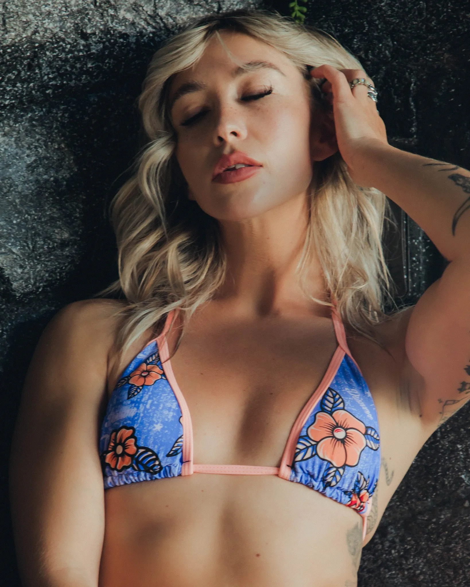 Women's Stay Gold String Bikini Top - Navy & Peach sold by Dixxon