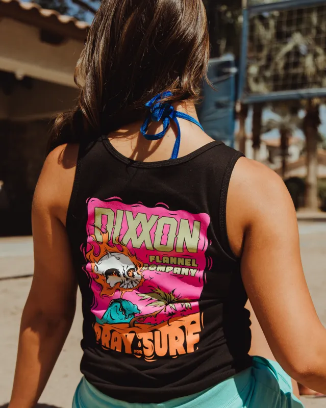 Women's Pray For Surf Fitted Tank - Black sold by Dixxon