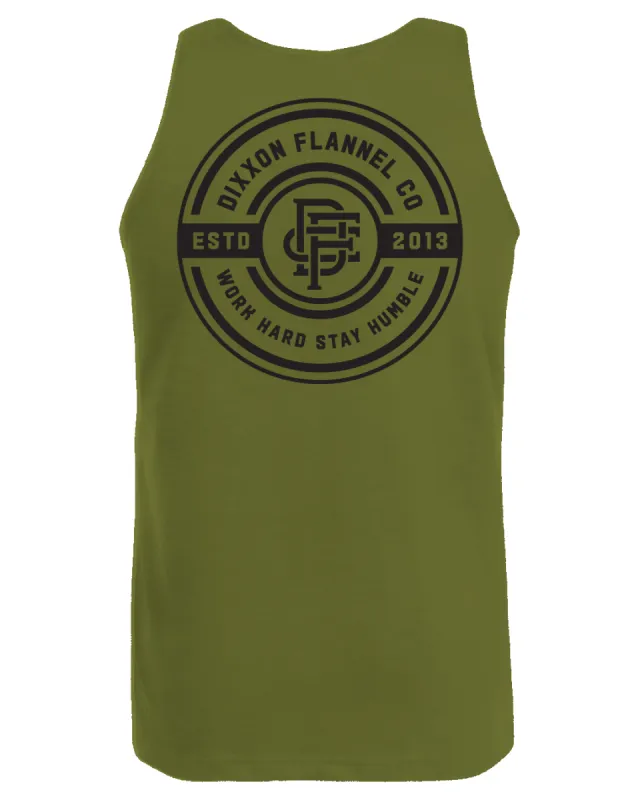 Black Work Hard Badge Tank - O.D. Green sold by Dixxon
