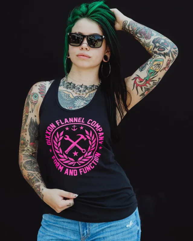 Women's Pink Classic Crest Fitted Tank - Black sold by Dixxon