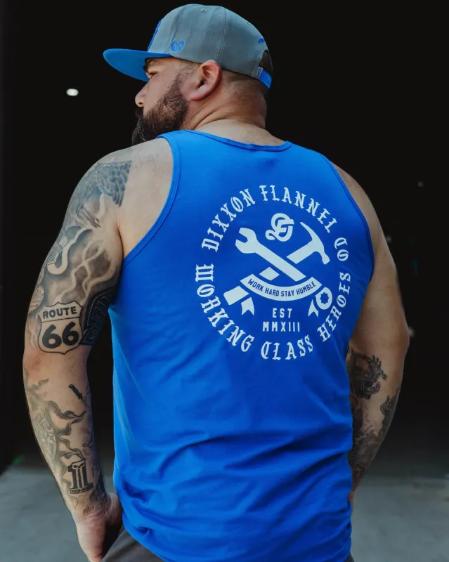 White Working Class Badge Tank - Blue sold by Dixxon