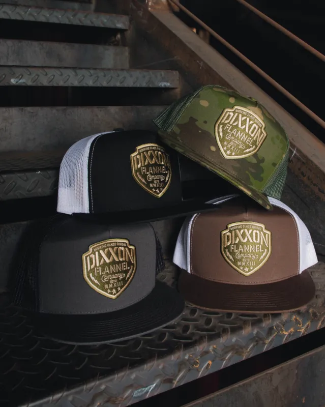 Thundershock Flat Bill Trucker Snapback - O.D. Green & Gold made by Dixxon