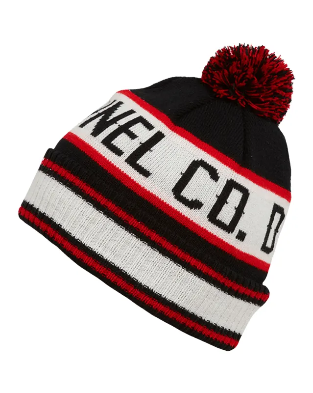 Puff Ball Beanie - Black, Red, & White sold by Dixxon
