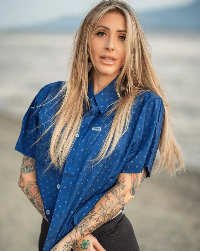 Women's Avery Party Shirt - Blue & Gray sold by Dixxon