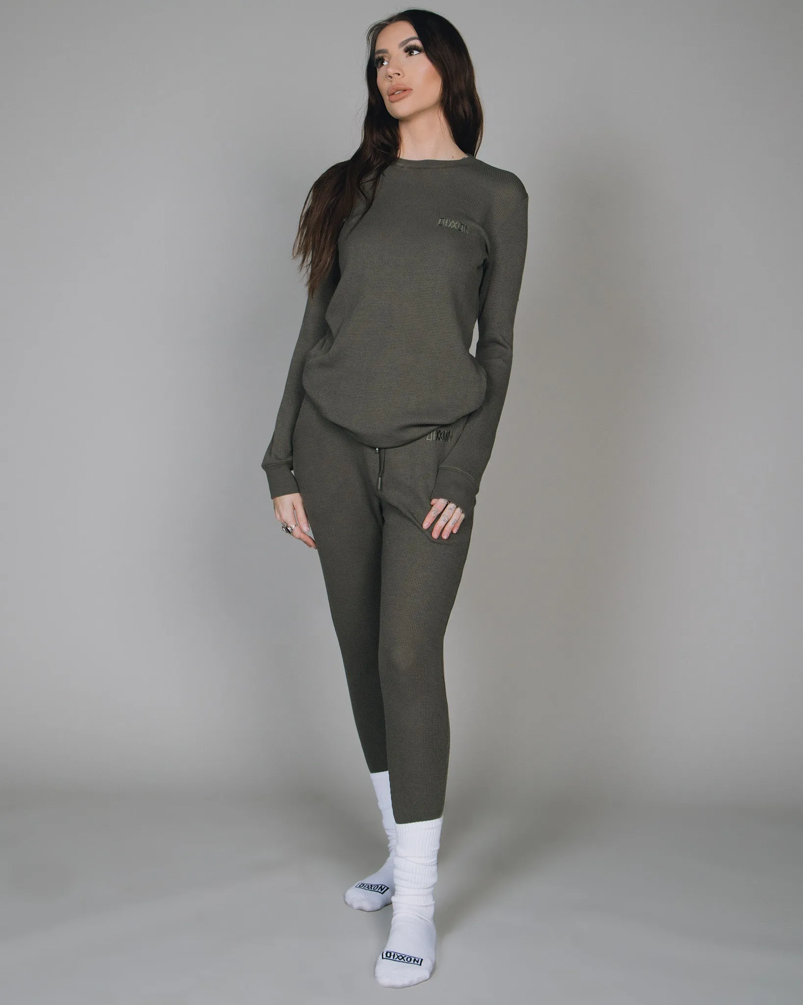 Women's Waffle Knit Joggers - O.D. Green sold by Dixxon
