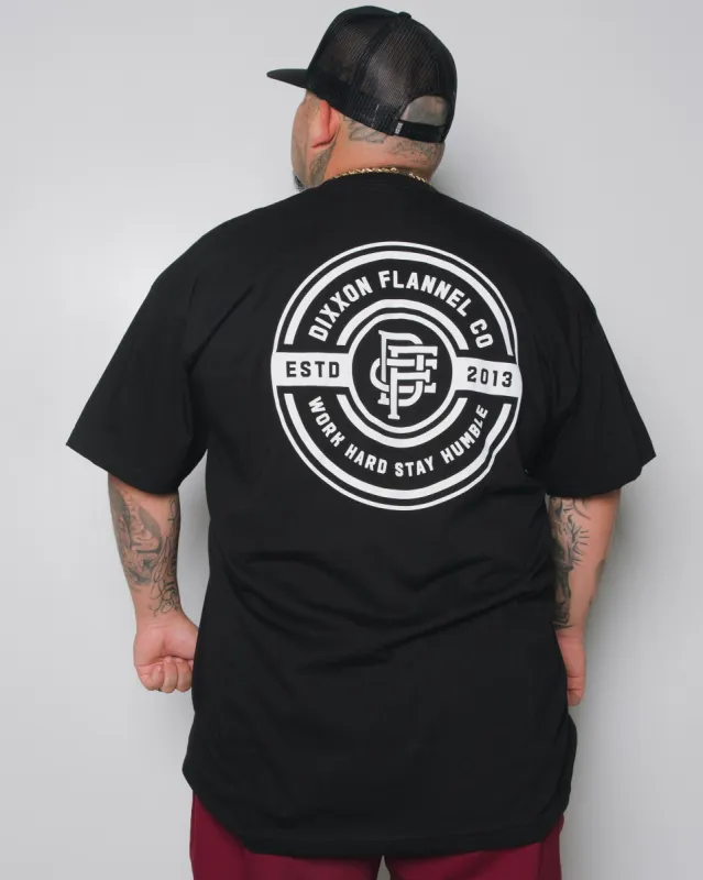 White Work Hard Badge T-Shirt - Black sold by Dixxon