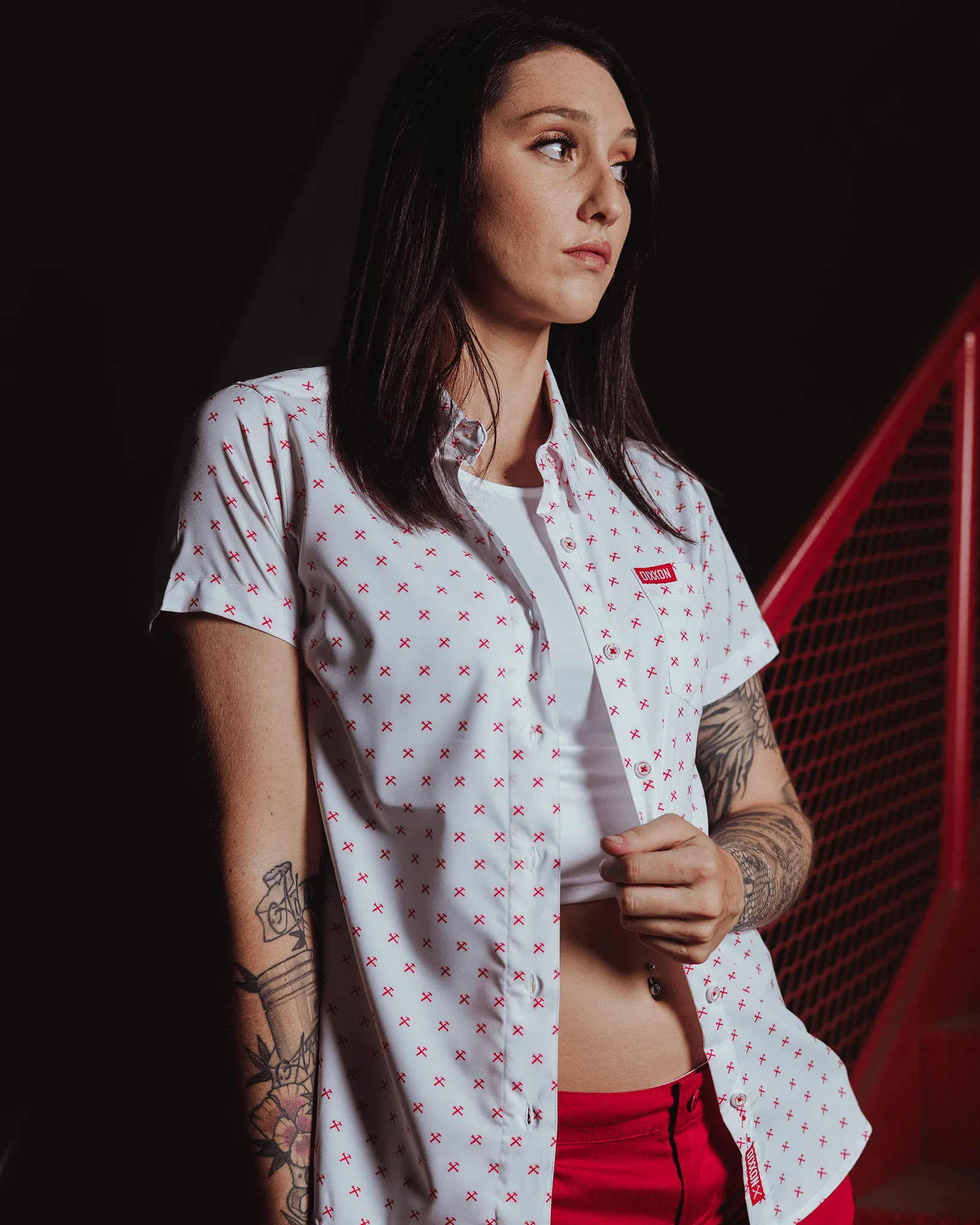 Women's Red Finney Party Shirt - White sold by Dixxon