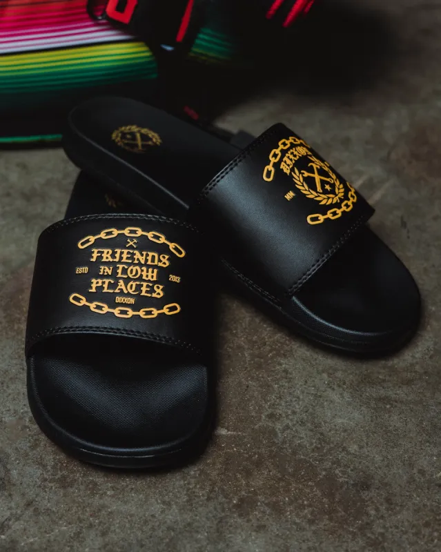 Friends in Low Places Slides - Gold & Black sold by Dixxon