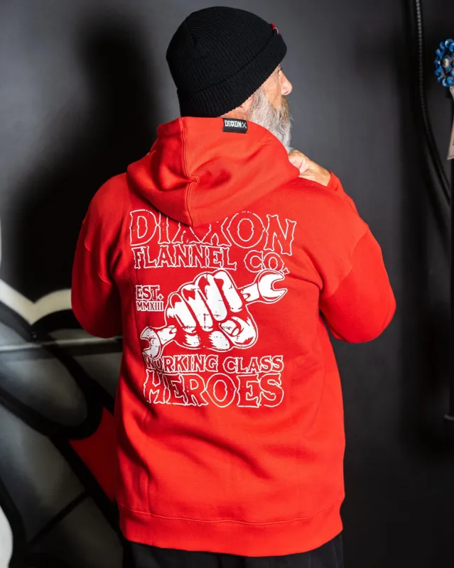 Working Class Fist Zip Up Hoodie - Red sold by Dixxon