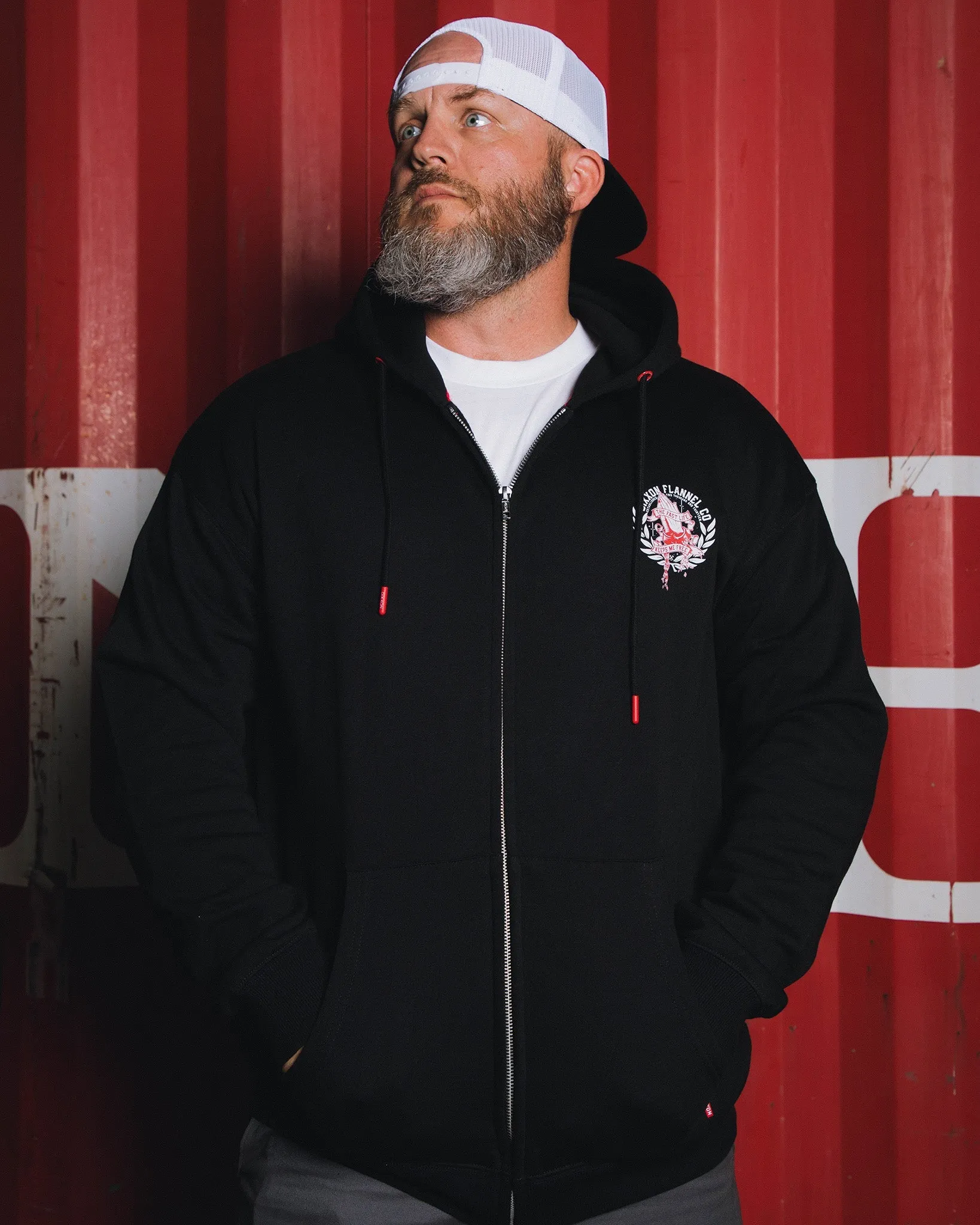 Red & White Otto Zip Up Hoodie - Black sold by Dixxon product image thumbnail 4