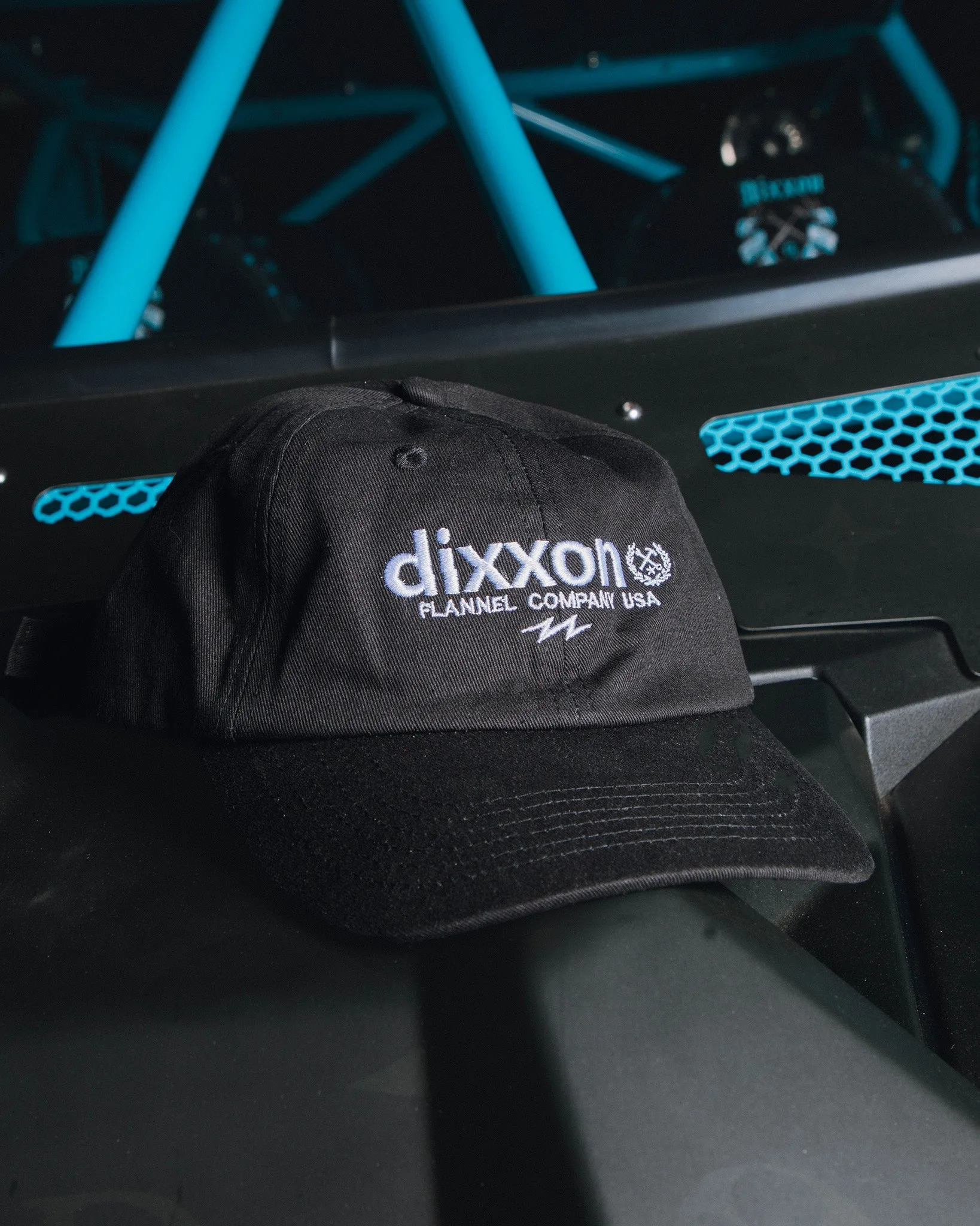 6-Panel Curved Bill Goods Hat - White & Black sold by Dixxon