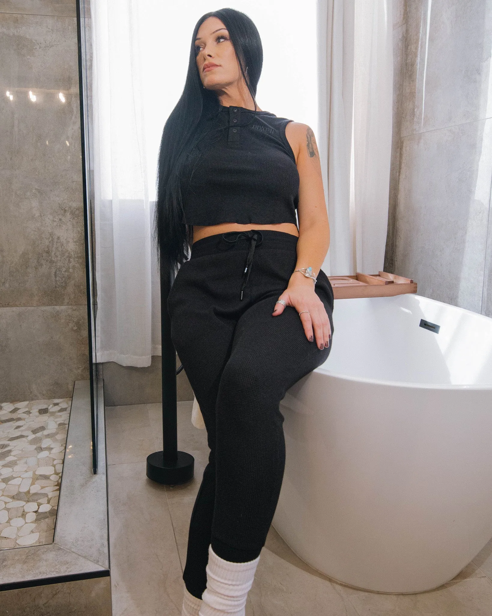 Women's Waffle Knit Crop Tank - Black sold by Dixxon product image thumbnail 2