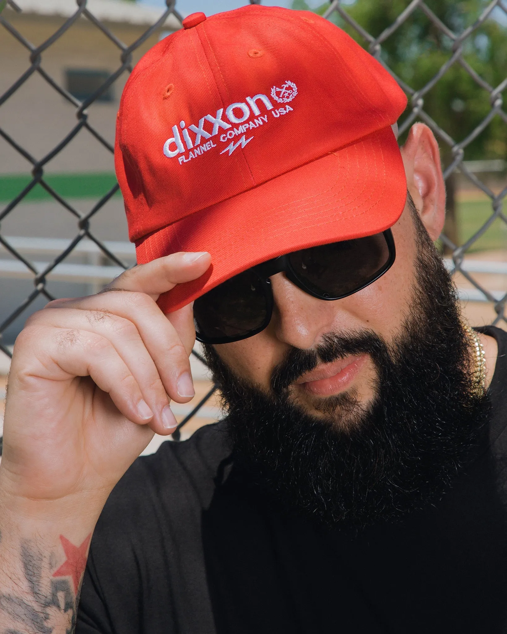 6-Panel Curved Bill Goods Hat - White & Red sold by Dixxon