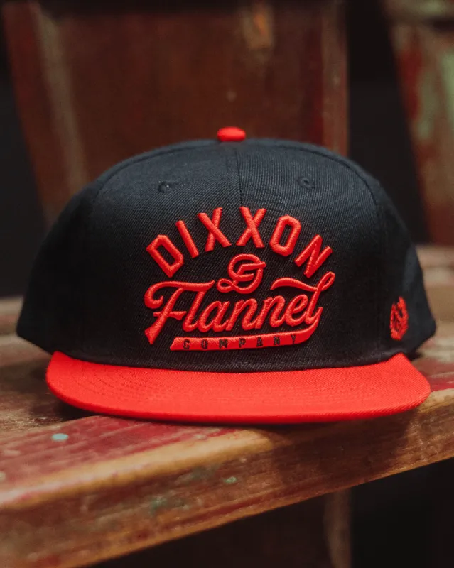 Red Pastime Flat Bill Snapback - Black made by Dixxon