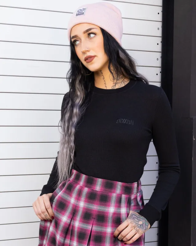 Women's Waffle Knit Long Sleeve Tee - Black sold by Dixxon