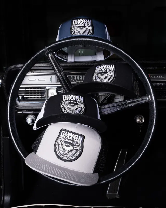 Spoke Flat Bill Trucker Snapback made by Dixxon