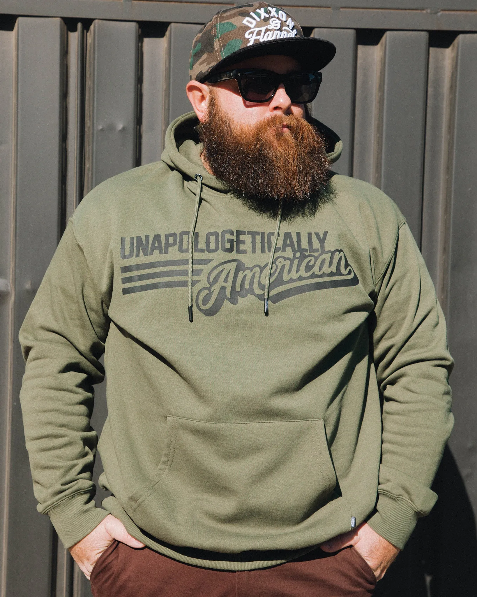Black Unapologetically American Pullover Hoodie - O.D. Green sold by Dixxon