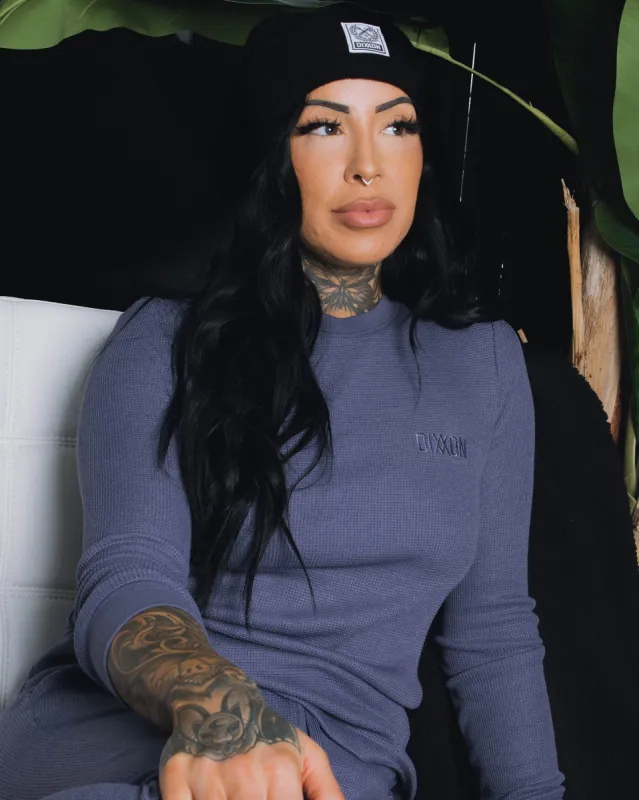 Women's Waffle Knit Long Sleeve Tee - Steel Blue sold by Dixxon