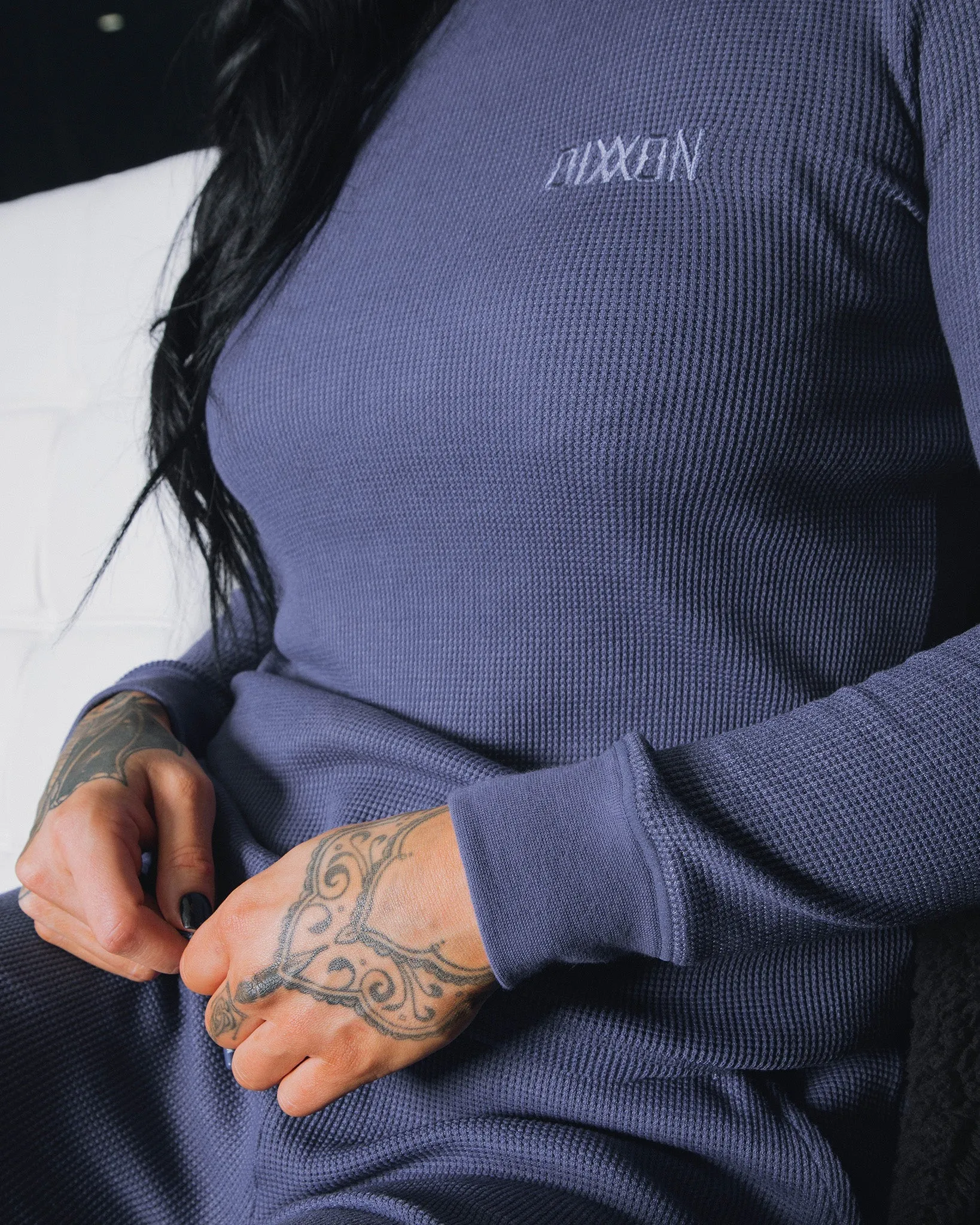Women's Waffle Knit Long Sleeve Tee - Steel Blue sold by Dixxon product image thumbnail 2