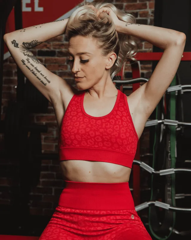Women's Seamless Sports Bra - Red Leopard made by Dixxon