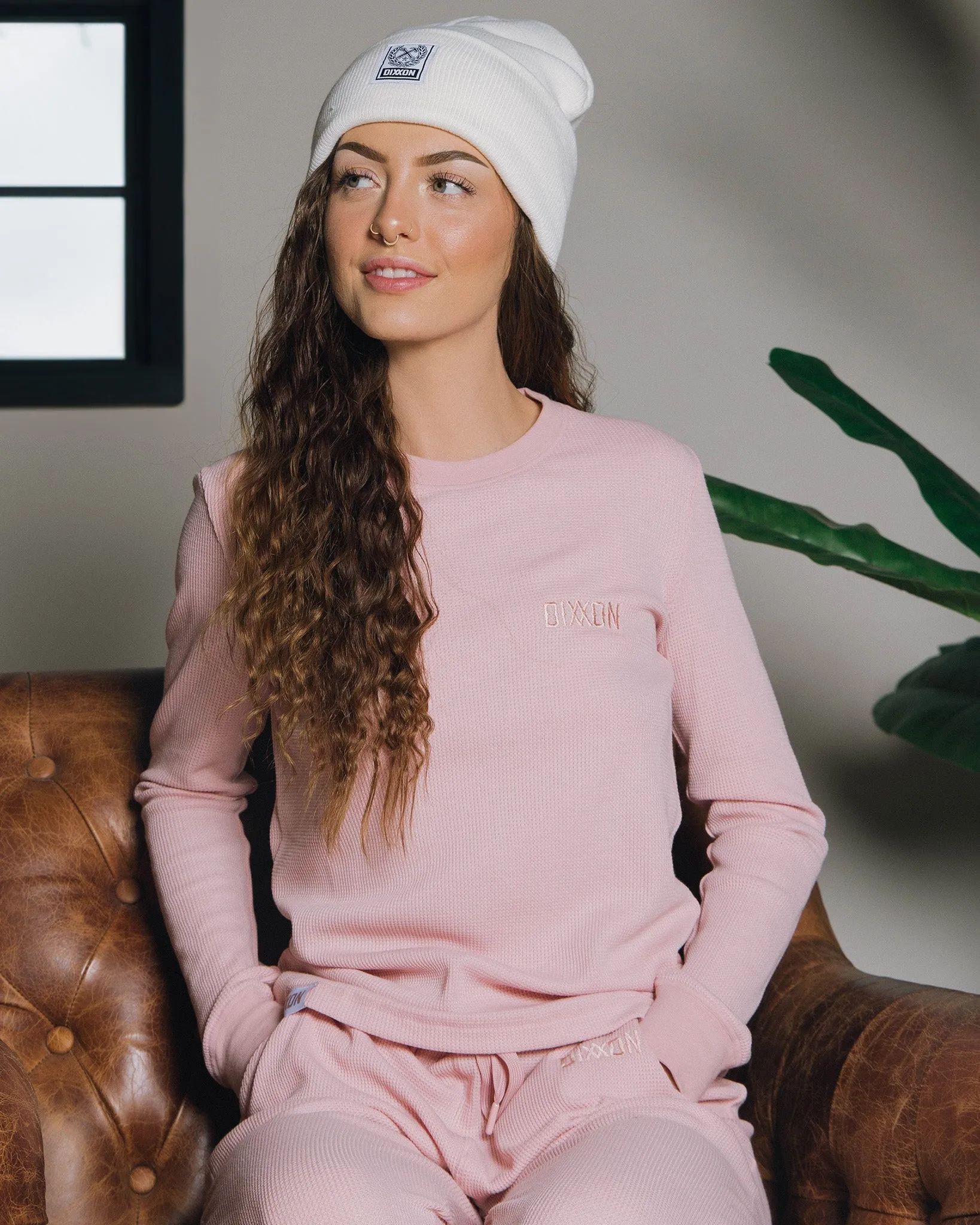 Women's Waffle Knit Long Sleeve Tee - Blush sold by Dixxon