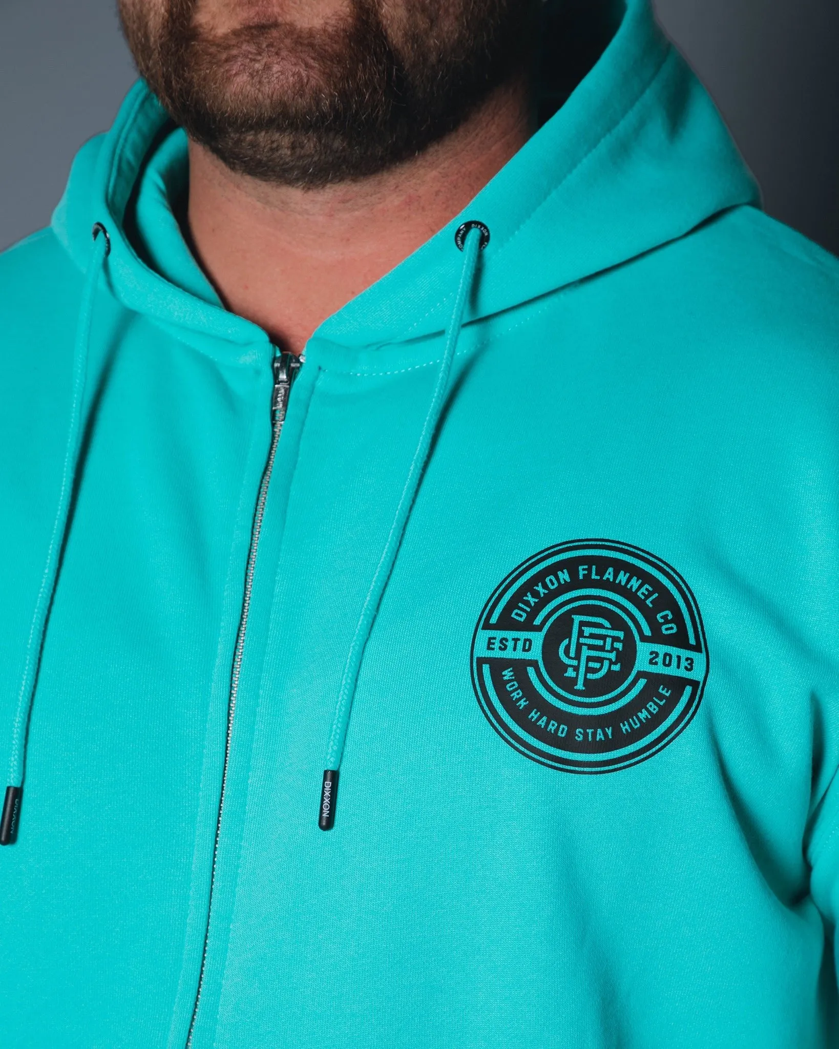 Black Work Hard Badge Zip Up Hoodie - Tiffany sold by Dixxon product image thumbnail 3