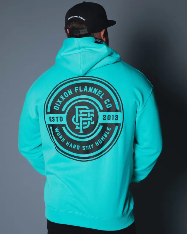 Black Work Hard Badge Zip Up Hoodie - Tiffany sold by Dixxon