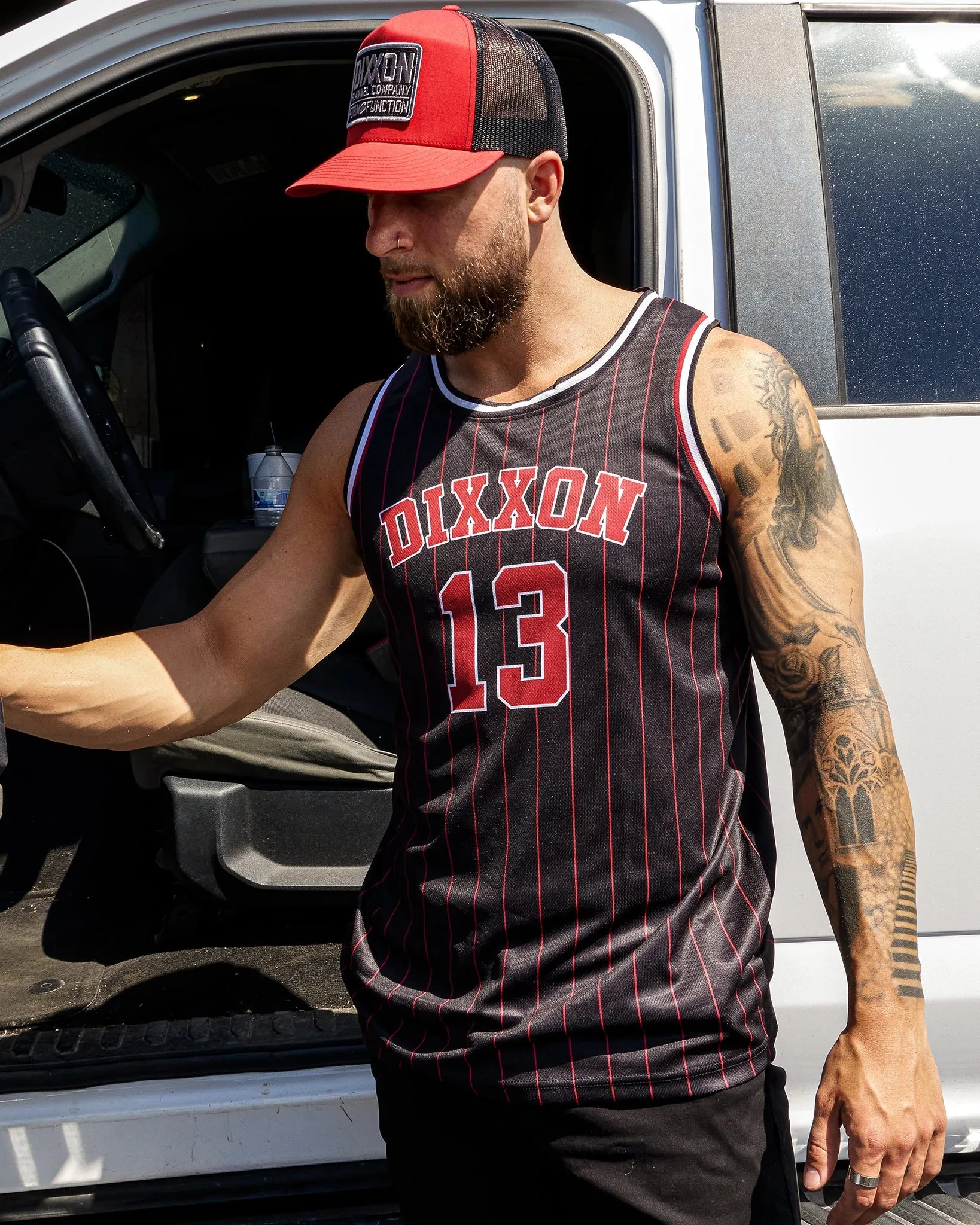 Pinstripe Jersey - Black, Red, & White sold by Dixxon