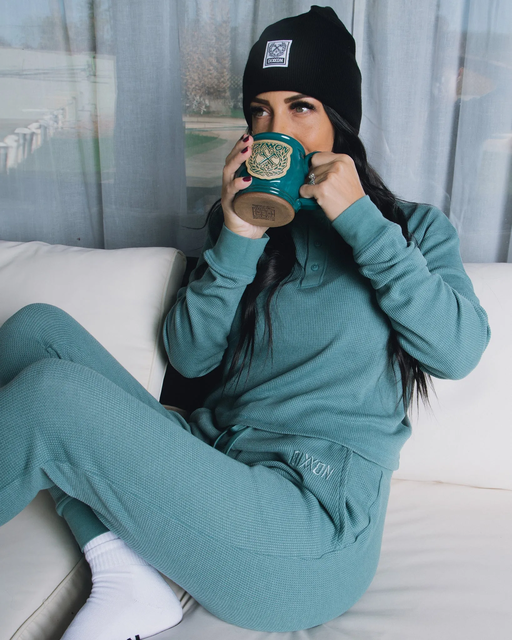 Women's Waffle Knit Joggers - Lagoon sold by Dixxon