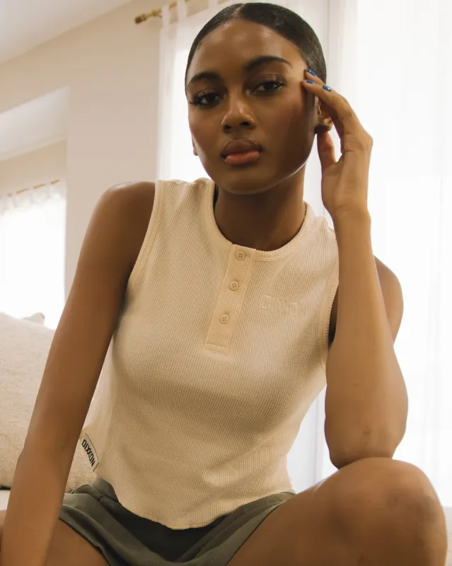 Women's Waffle Knit Crop Tank - Ivory sold by Dixxon