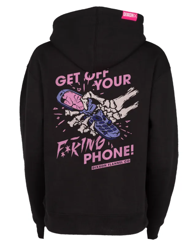 Women's Get Off Your Phone Pullover Hoodie - Black sold by Dixxon