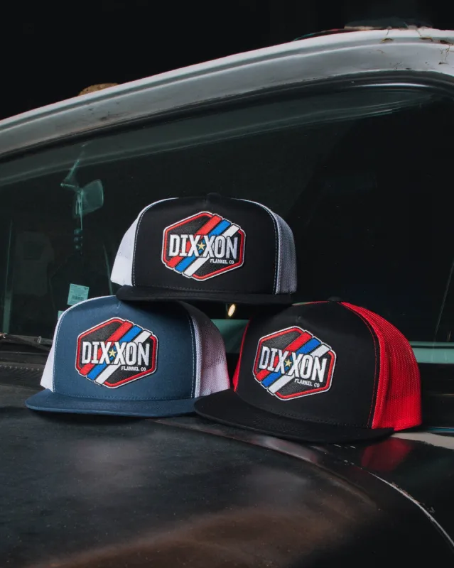 Patriotic Stripes Flat Bill Trucker Snapback made by Dixxon
