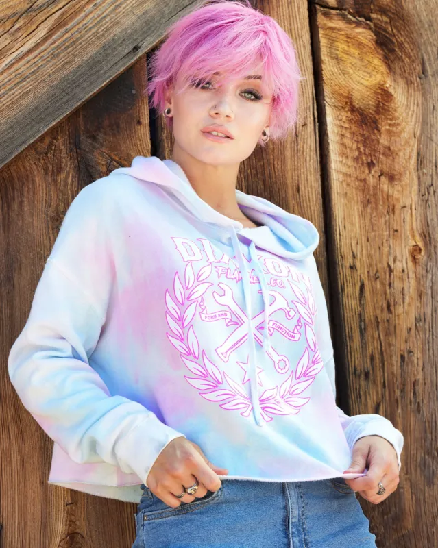 Women's Sketchy Crest Crop Pullover Hoodie - Cotton Candy sold by Dixxon
