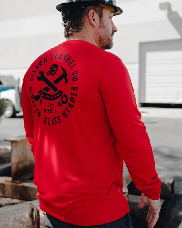 Working Class Heroes UV Long Sleeve T-Shirt - Red sold by Dixxon