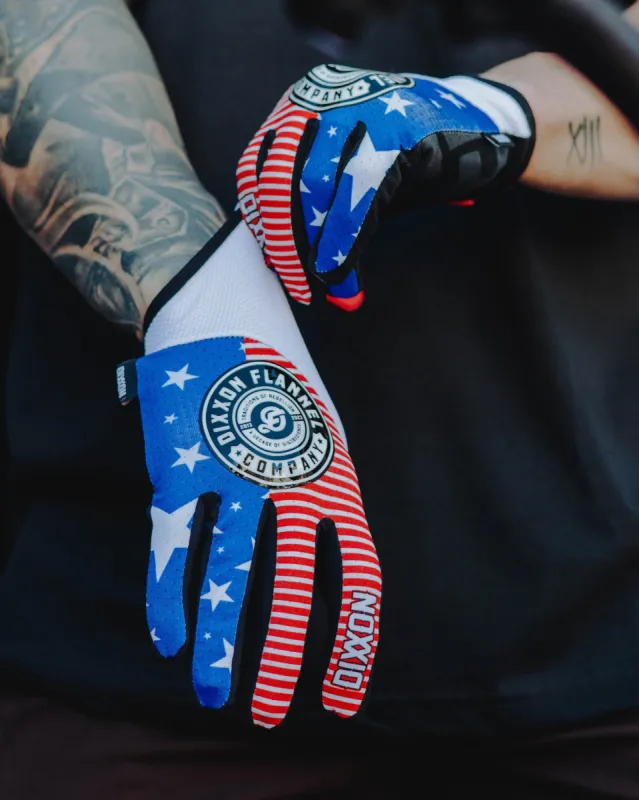 Traditions of Rebellion Moto Gloves - Red, White, & Blue sold by Dixxon