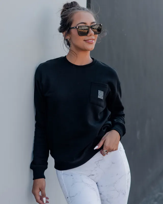 Women's Pocket Crewneck Sweatshirt - Black sold by Dixxon