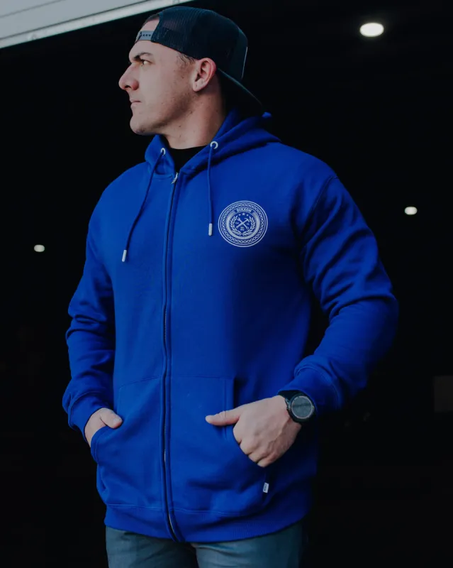 White Chain Badge Zip Up - Blue sold by Dixxon