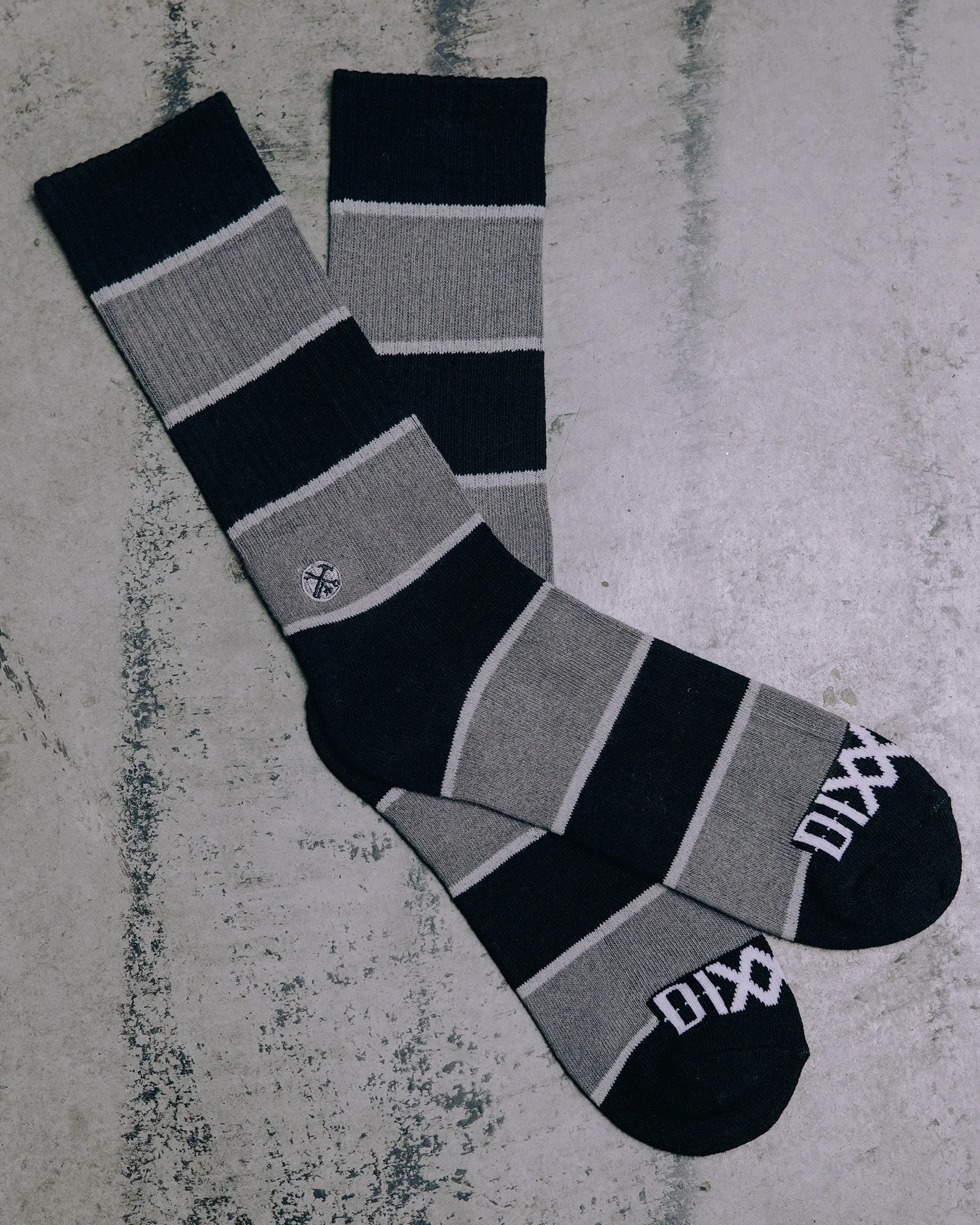 Trust Black Gray Stripe Premium Crew Socks sold by Dixxon