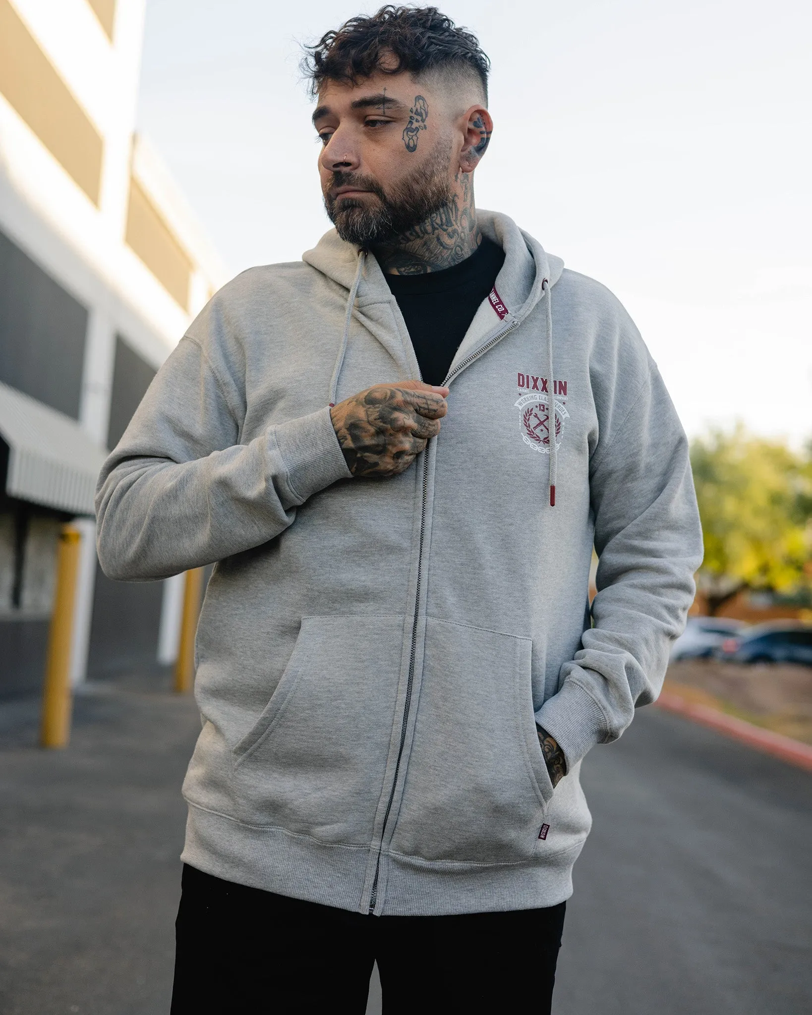 Maroon Weld Zip Up Hoodie - Heathered Gray sold by Dixxon product image thumbnail 2