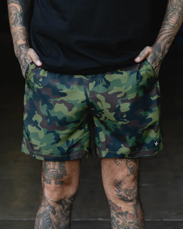 7" Gym Shorts - Green Camo sold by Dixxon