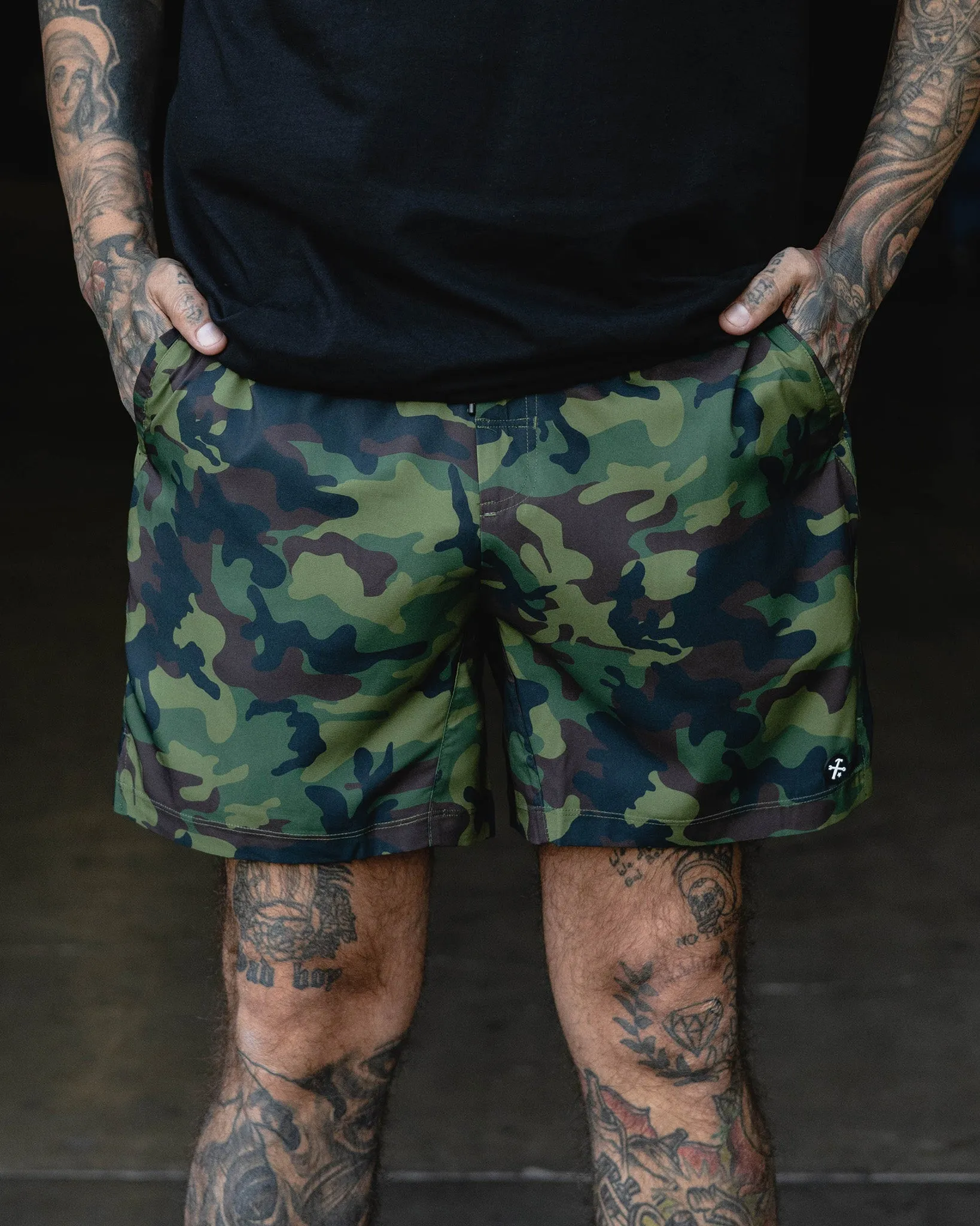 7" Gym Shorts - Green Camo sold by Dixxon