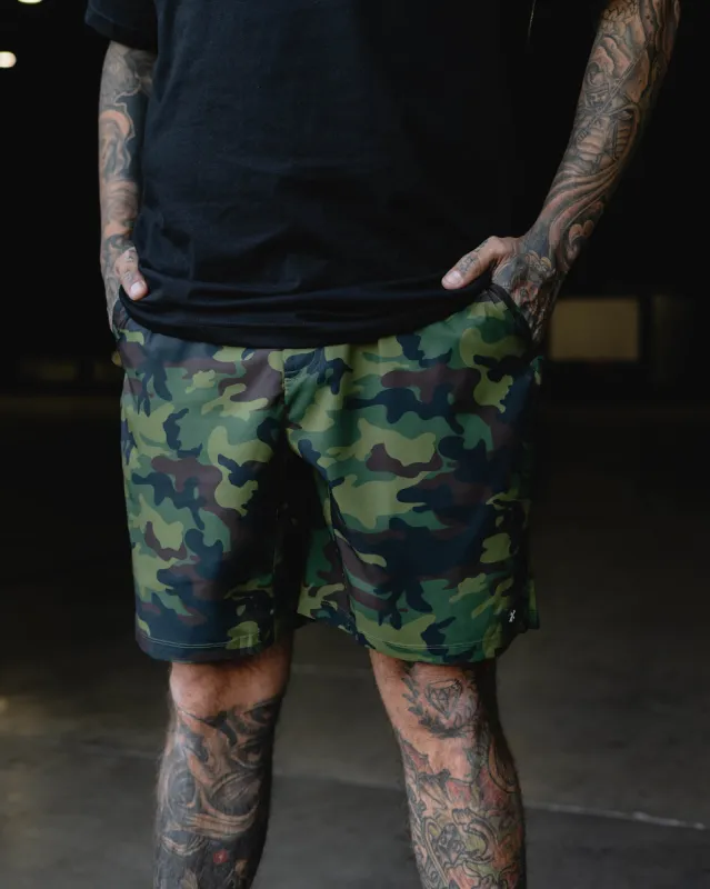 9" Gym Shorts - Green Camo sold by Dixxon