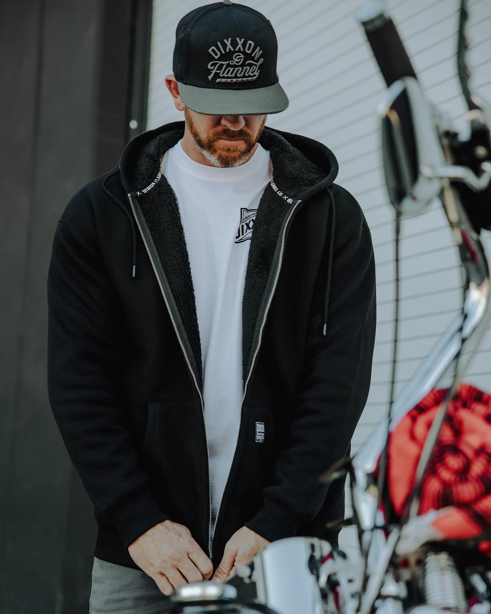 Sherpa Lined Zip Up Hoodie - Black sold by Dixxon