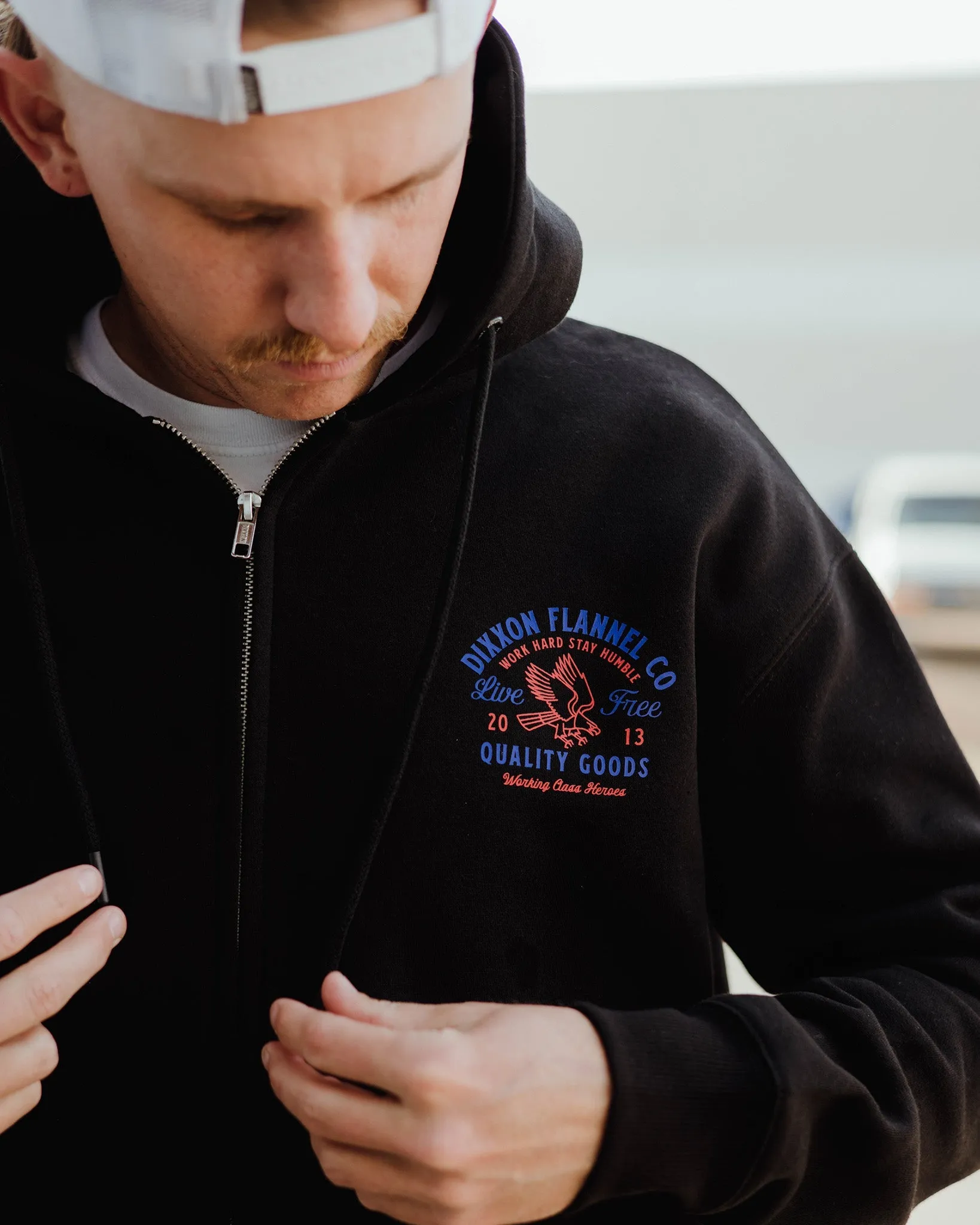 Red & Blue Quality Goods Zip Up Hoodie - Black sold by Dixxon product image thumbnail 2
