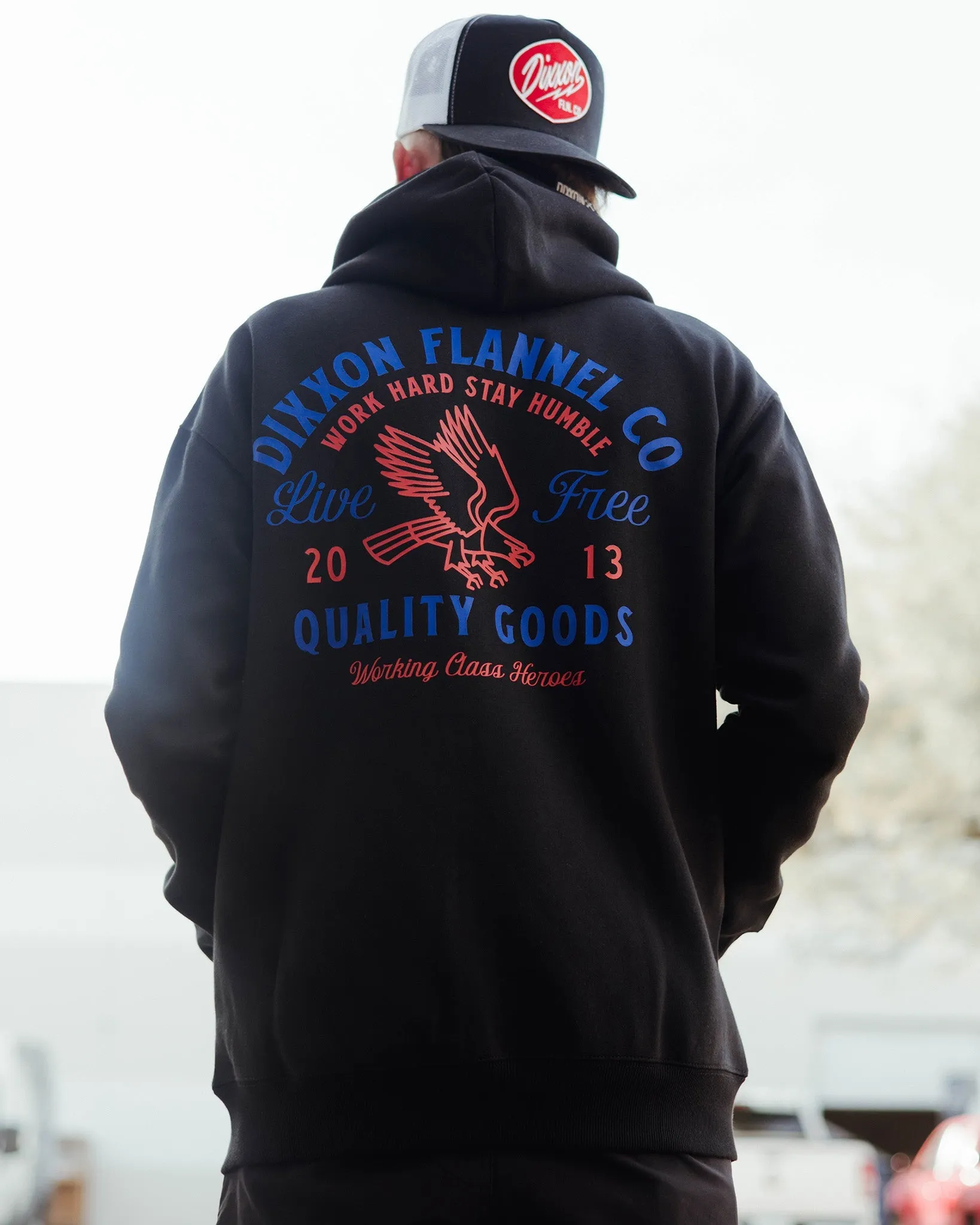 Red & Blue Quality Goods Zip Up Hoodie - Black sold by Dixxon