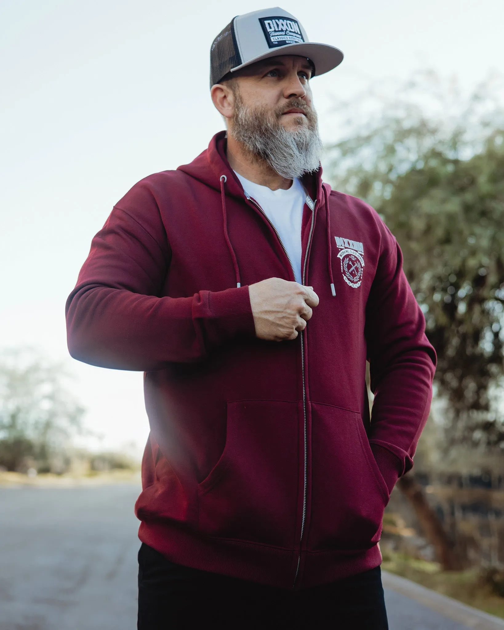 White & Gray Weld Zip Up Hoodie - Maroon sold by Dixxon product image thumbnail 4