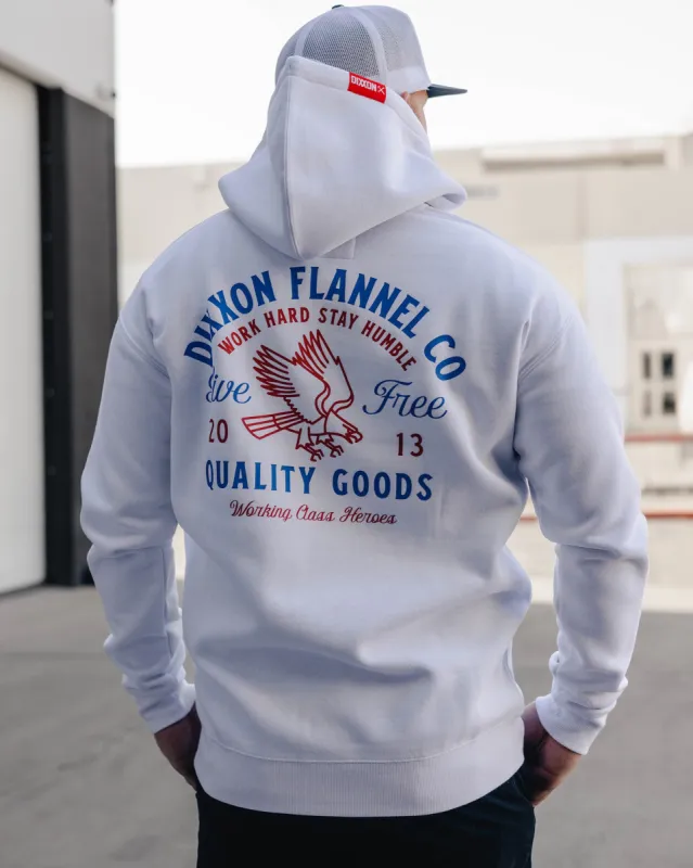 Red & Blue Quality Goods Pullover Hoodie - White sold by Dixxon