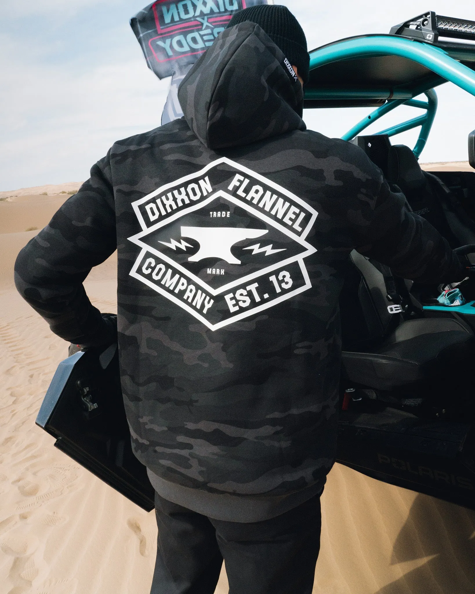 White Forged Zip Up Hoodie - Black Camo sold by Dixxon