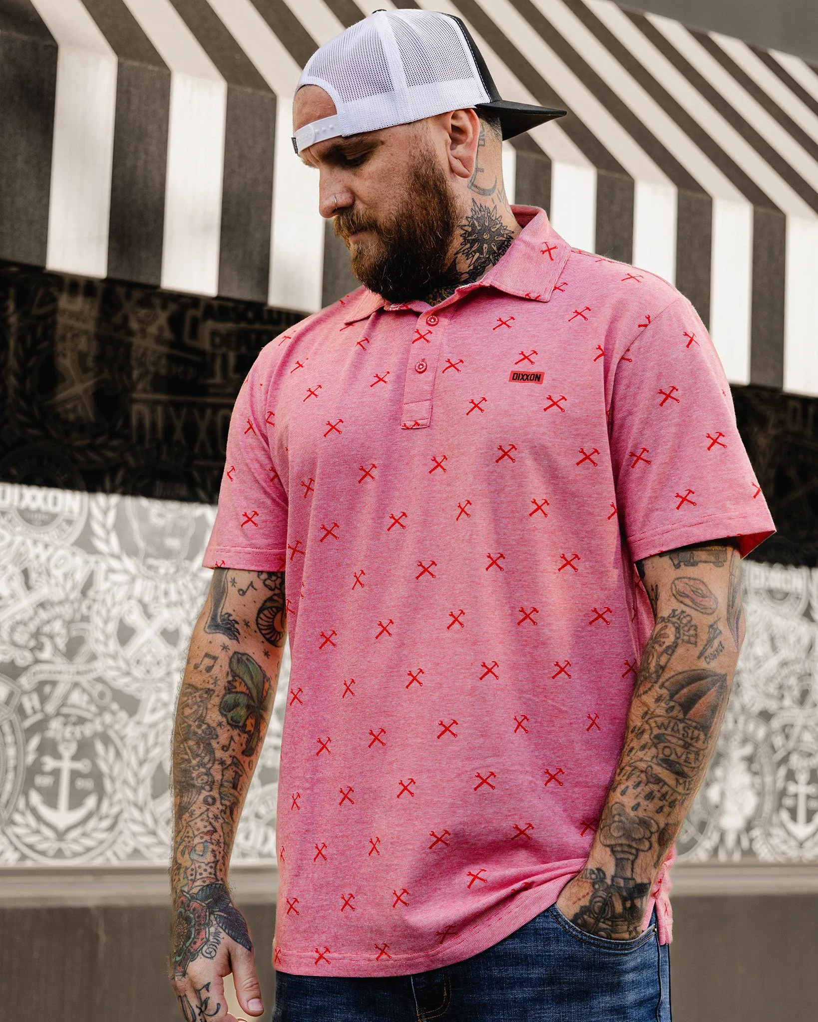 Red Finney Premium Polo - Heathered Red sold by Dixxon