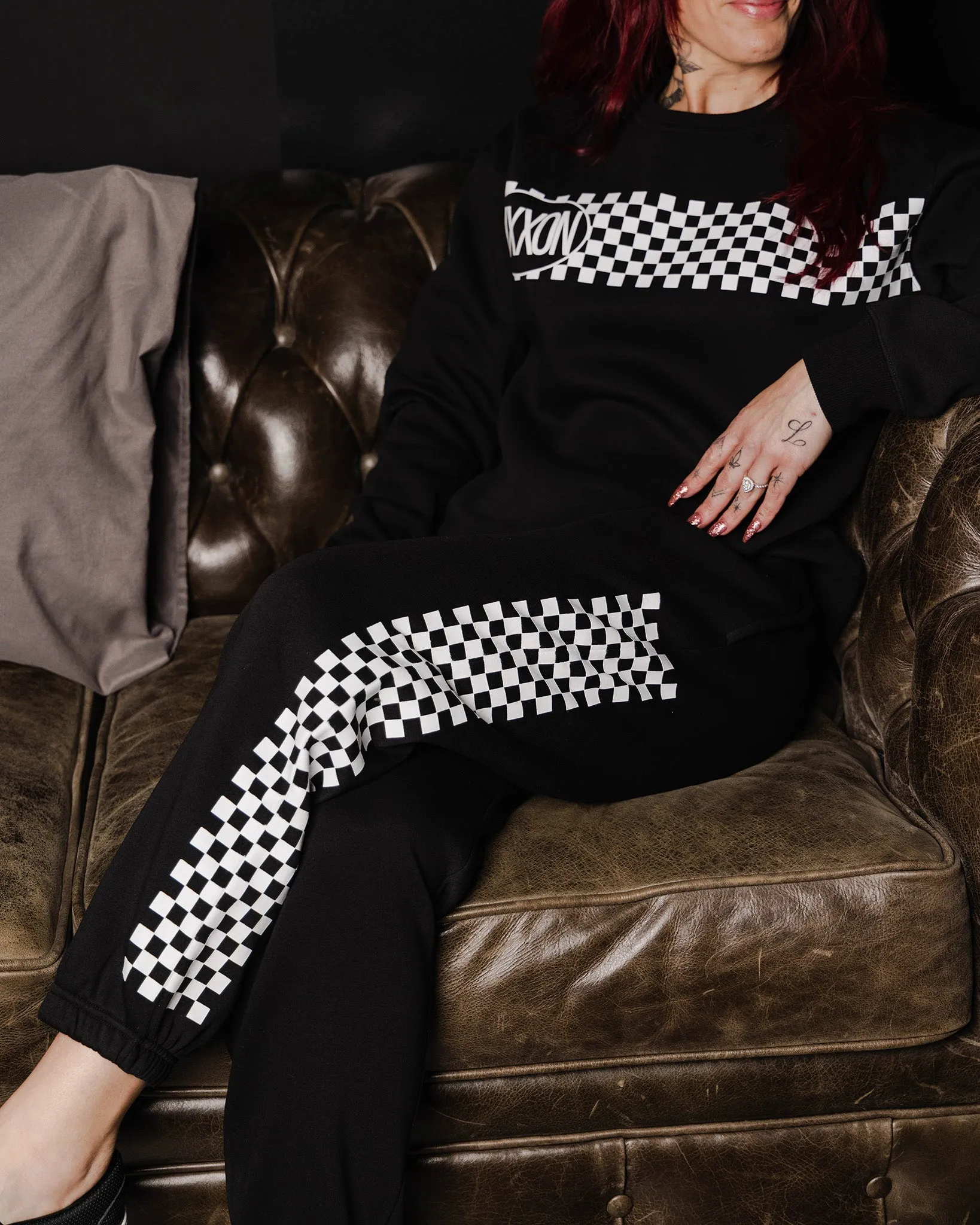 Women's White Checkers Sweatpants - Black sold by Dixxon product image thumbnail 2